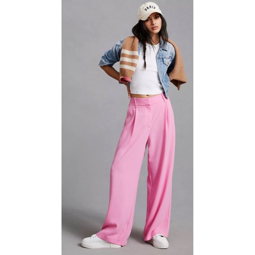 Exquise Pink Wide Leg Trousers Pants Pleated‎ High Waist Career Business Casual